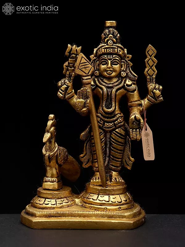 5" Small Standing Lord Murugan with Peacock | Brass Statue