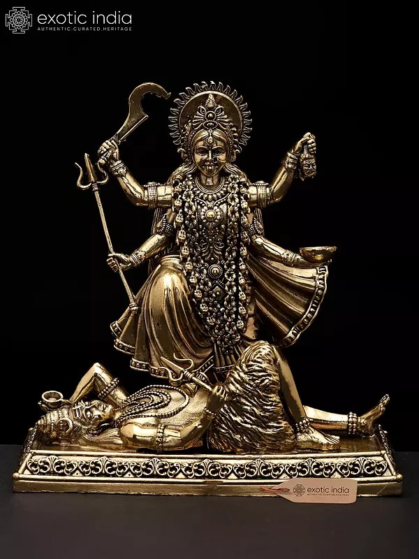 5" Small Superfine Goddess Kali Standing on Lord Shiva | Brass Statue
