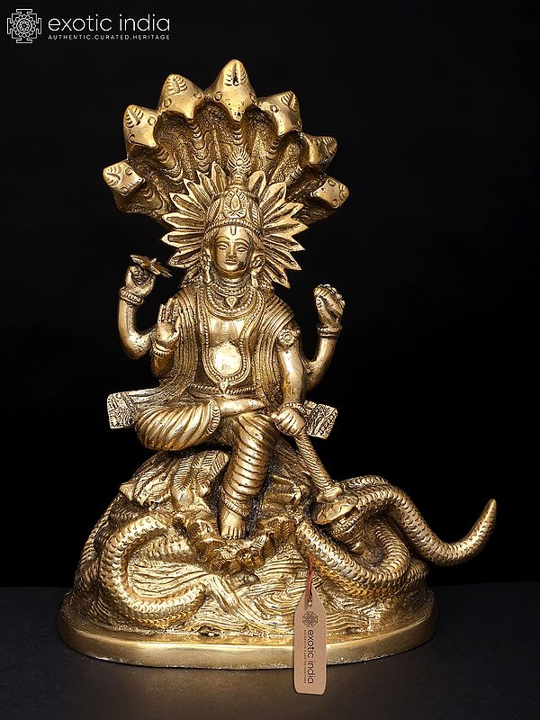 8" Brass Lord Vishnu Statue on Sheshanaga