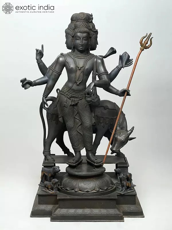 50'' Large Dattatreya with Kamadhenu | Madhuchista Vidhana (Lost-Wax) | Panchaloha Bronze from Swamimalai