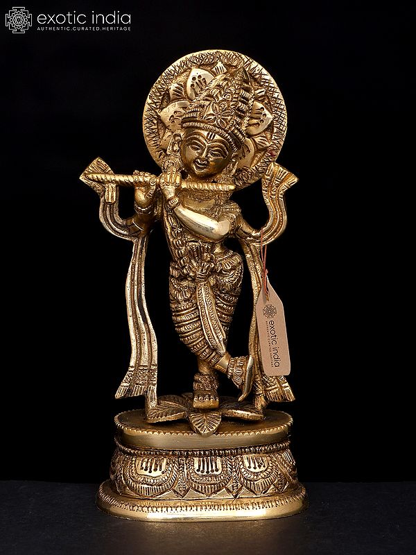 6" Murali Manohar Krishna Statue In Brass | Handmade | Made In India