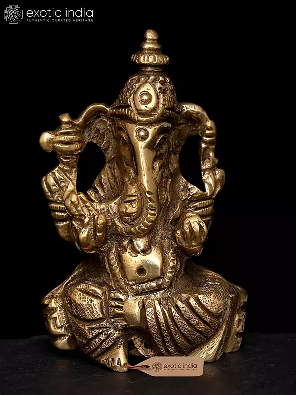2'' Small Seated Ganesha Brass Statue