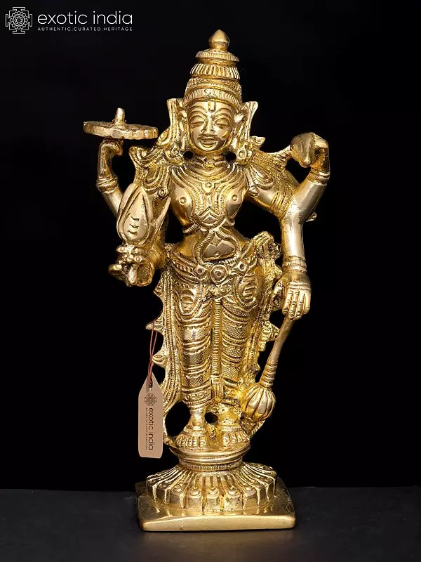 6'' Standing Lord Perumal (Vishnu) With Mace | Brass