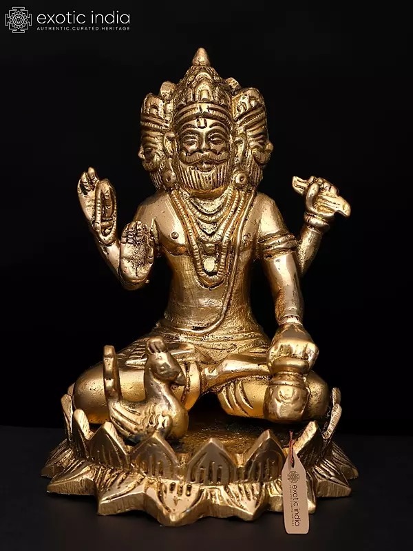 4" Small Lord Brahma Brass Statue