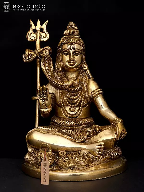 6" Small Brass Blessing Lord Shiva Sculpture