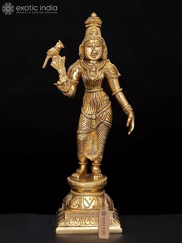 10" Meenakshi Devi Brass Statue | Handmade Idol | Made in India