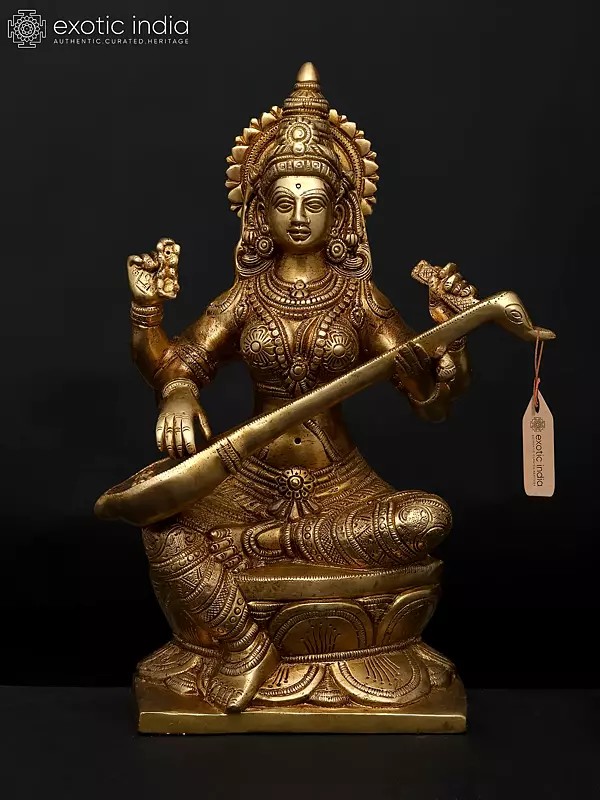 12" Maa Veena Vadini Saraswati In Brass | Handmade | Made In India