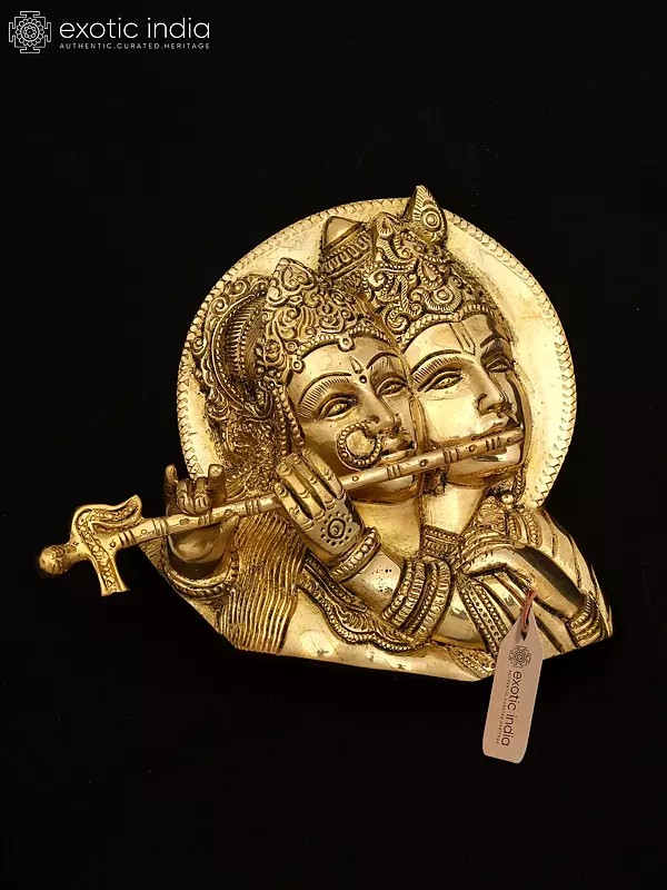 5" Radha Playing Flute with Krishna Wall Hanging Brass Statue | Handmade | Made in India