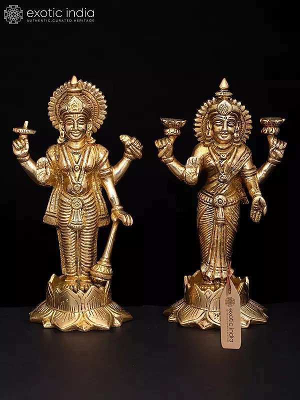 7" Lord Vishnu and Goddess Lakshmi Standing on Lotus | Handmade
