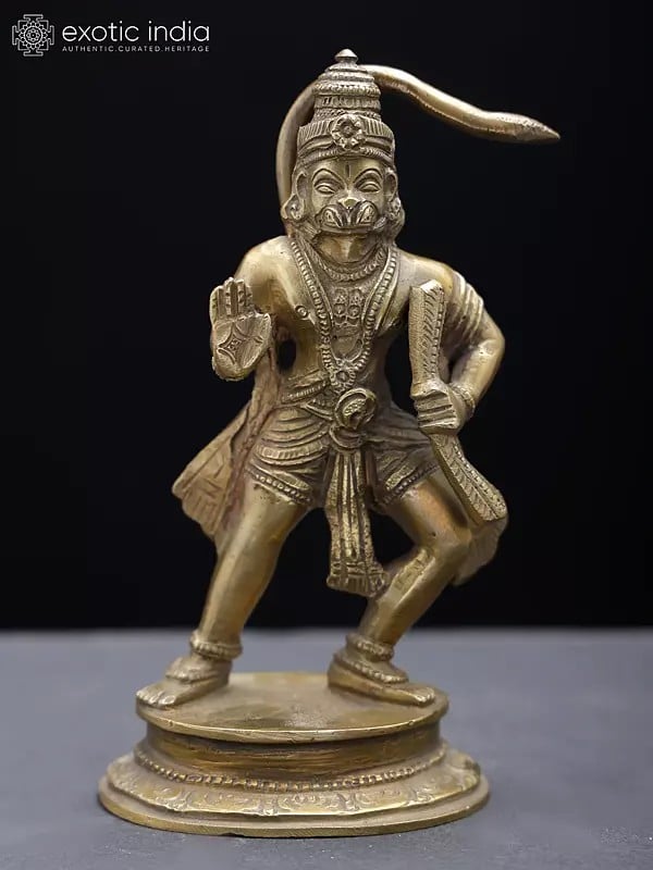 5" Small Standing Lord Hanuman Idol in Blessing Gesture | Hoysala Art Bronze Statue