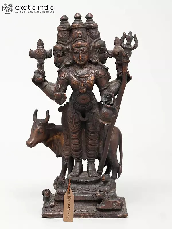 6" Small Lord Dattatreya Copper Statue