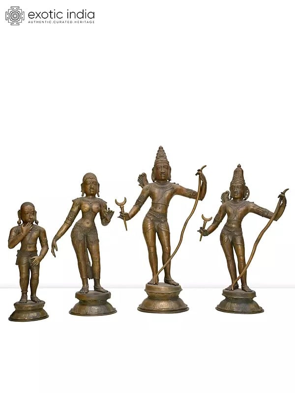 24" Shri Ram Darbar | Set of Four Statues | Madhuchista Vidhana (Lost-Wax) | Panchaloha Bronze from Swamimalai