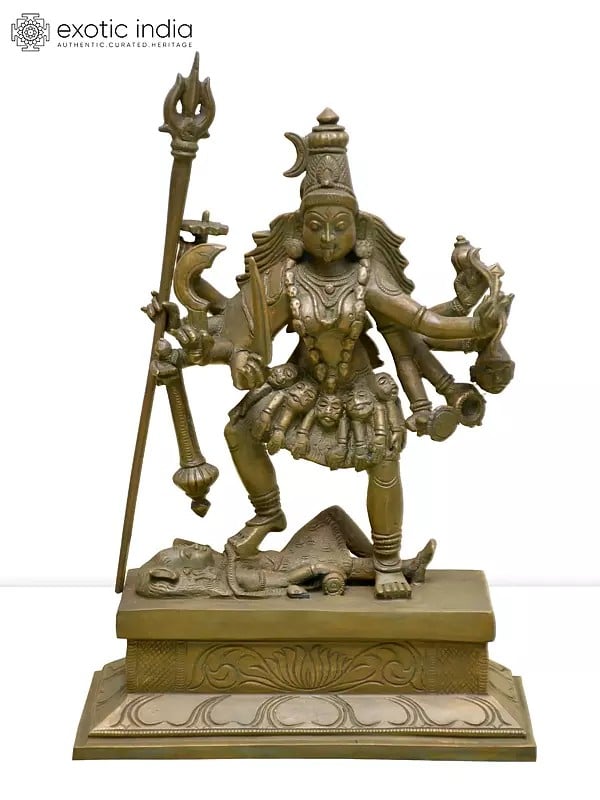 11" Goddess Kali Standing on Lord Shiva | Madhuchista Vidhana (Lost-Wax) | Panchaloha Bronze from Swamimalai