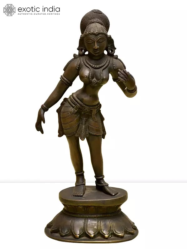 11" Standing Apsara | Madhuchista Vidhana (Lost-Wax) | Panchaloha Bronze Statue from Swamimalai