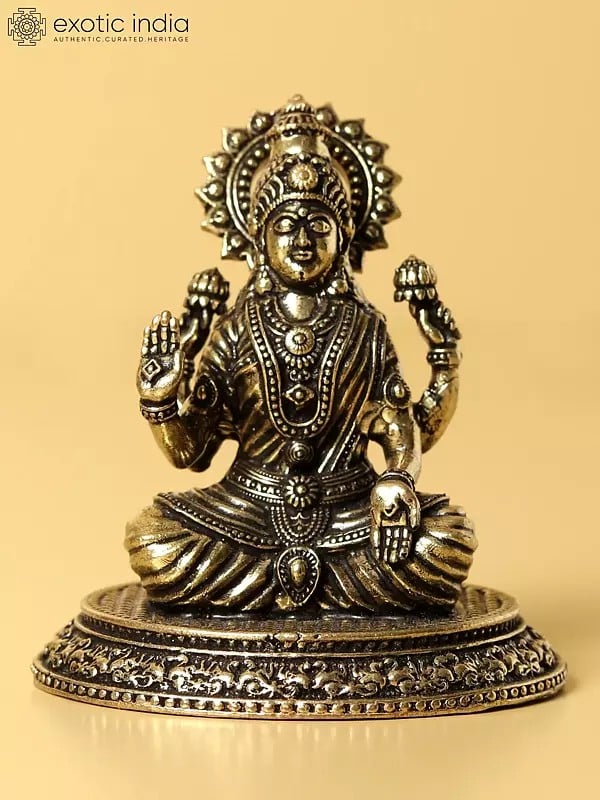 2" Small Superfine Blessing Goddess Lakshmi Brass Statue