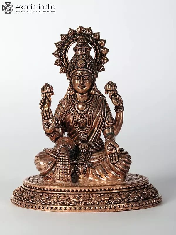 4" Small Four-Armed Blessing Goddess Lakshmi Brass Statue