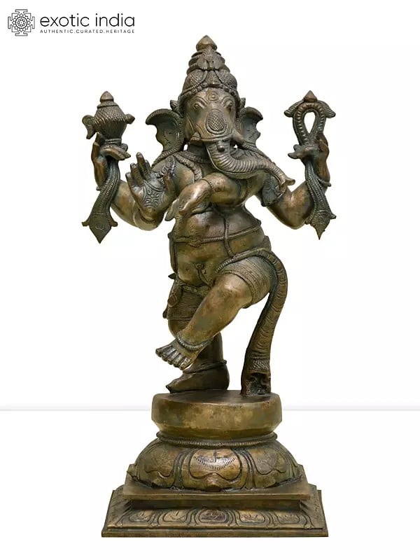 13" Dancing Lord Ganesha | Madhuchista Vidhana (Lost-Wax) | Panchaloha Bronze from Swamimalai