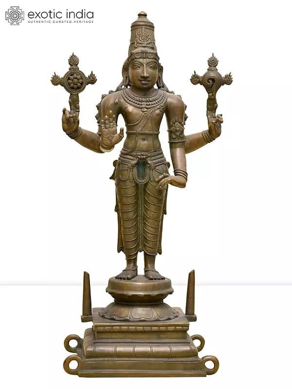 20" Standing Blessing Lord Vishnu (Perumal) | Madhuchista Vidhana (Lost-Wax) | Panchaloha Bronze from Swamimalai