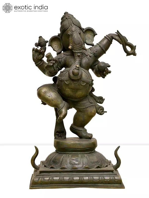 19" Dancing Lord Ganesha | Madhuchista Vidhana (Lost-Wax) | Panchaloha Bronze from Swamimalai