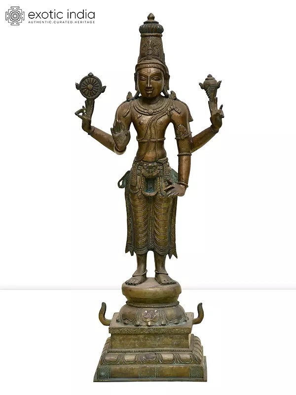 18" Standing Lord Vishnu in Blessing Gesture | Madhuchista Vidhana (Lost-Wax) | Panchaloha Bronze from Swamimalai