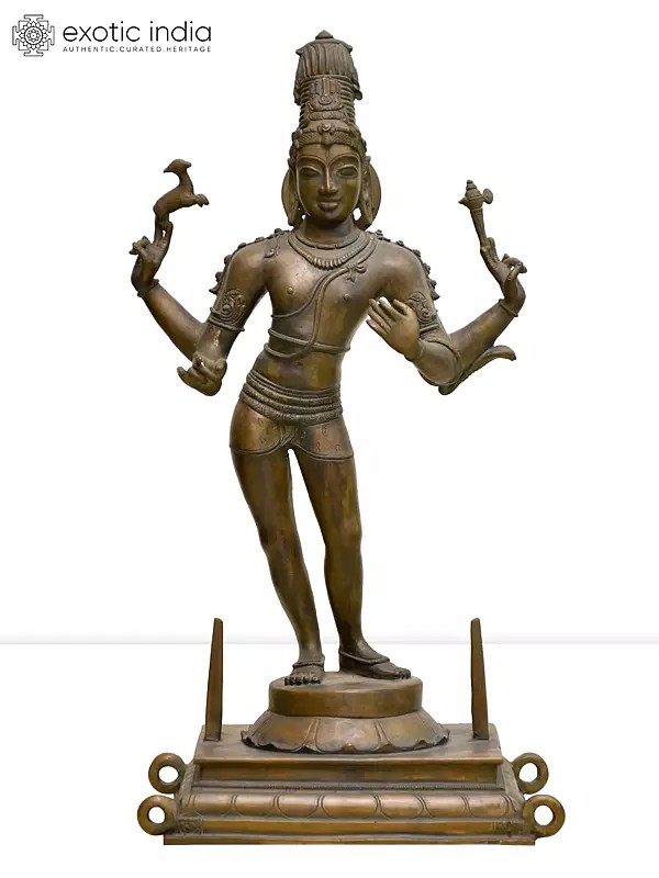 19" Standing Veenadhara Shiva Panchaloha Bronze Statue from Swamimalai