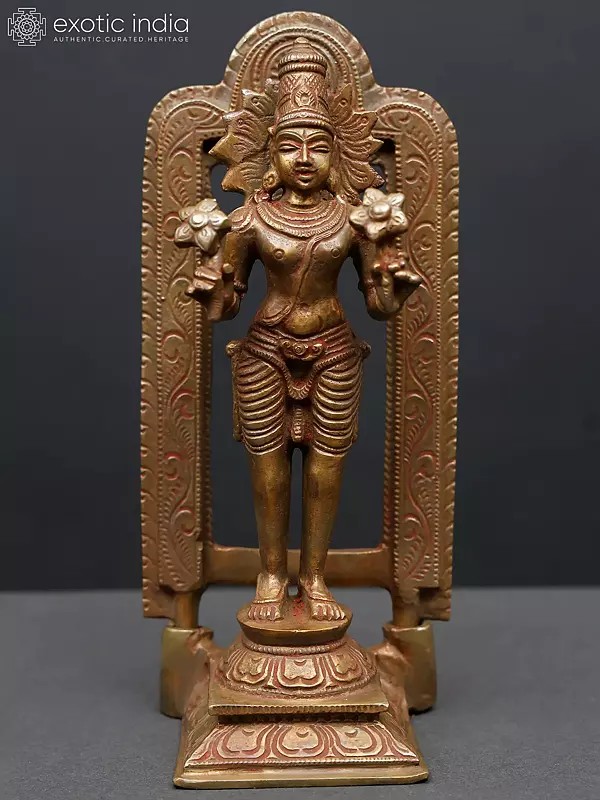 8" Surya Deva In Standing Posture On Pedestal | Copper Statue