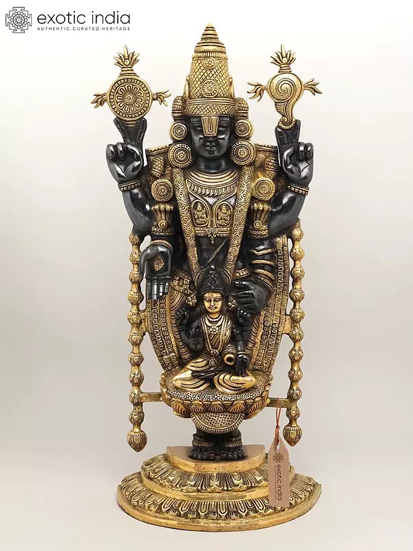 34" Large Tirupati Balaji (Venkateshvara) with Goddess Lakshmi | Brass Statue