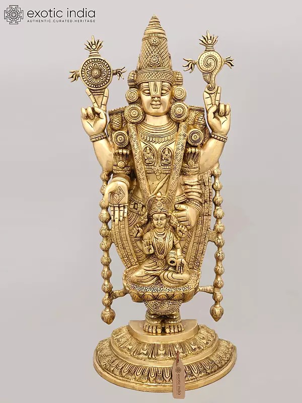 34" Large Tirupati Balaji (Venkateshvara) with Goddess Lakshmi | Brass Statue