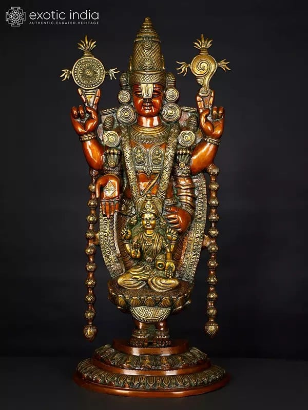 34" Large Tirupati Balaji (Venkateshvara) with Goddess Lakshmi | Brass Statue