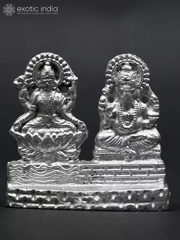 1" Small Pair of Lakshmi-Ganesha Statue | Made of Mercury