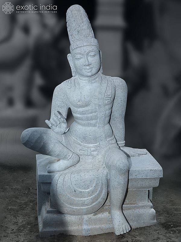 45" Meditative Lord Buddha And One Hand In Karana Mudra | Large Granite Stone Statue