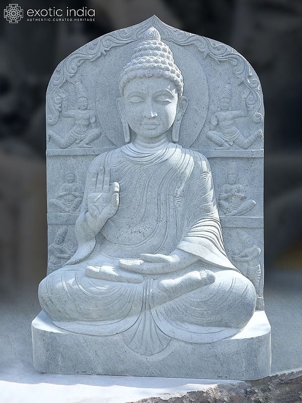 84" Meditative Lord Buddha In Vitarka Mudra | Large Granite Stone Statue