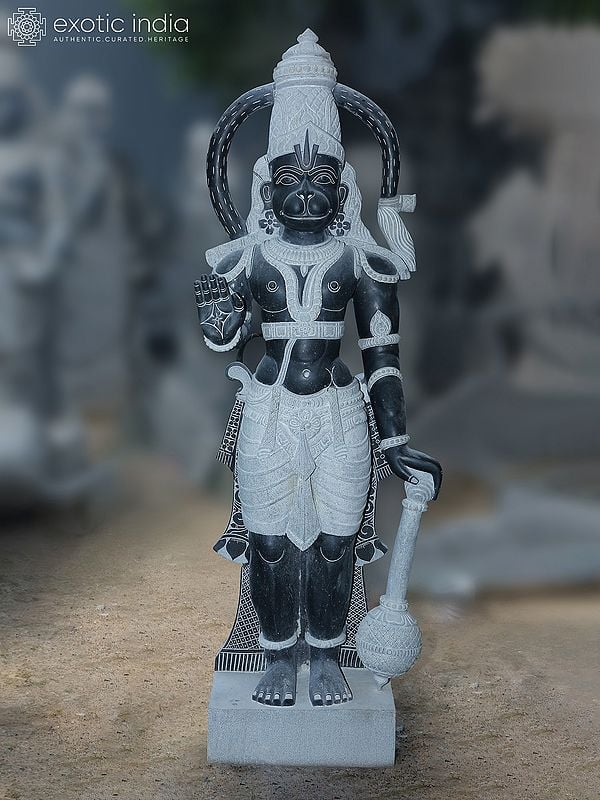 80" Large Statue Of Lord Hanuman In Blessing Mudra | Granite Stone Statue