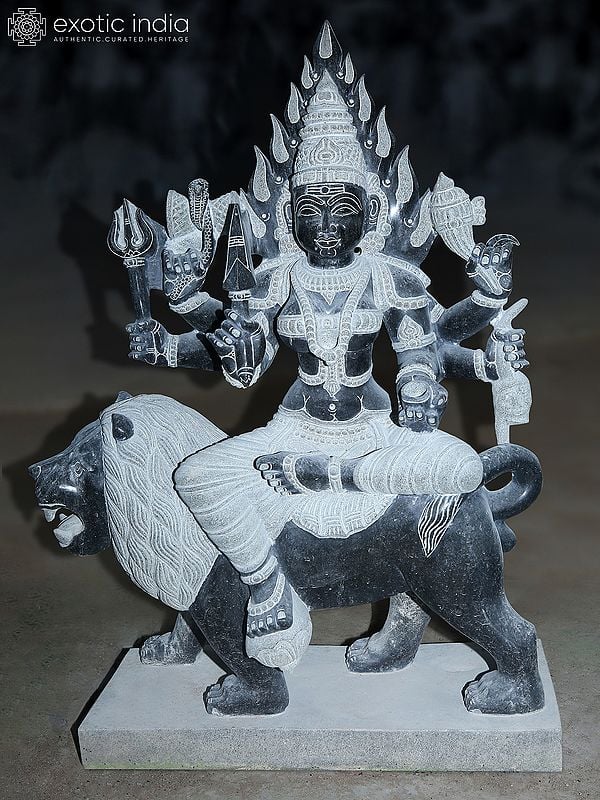 40" Goddess Durga On Lion | Granite Stone Statue