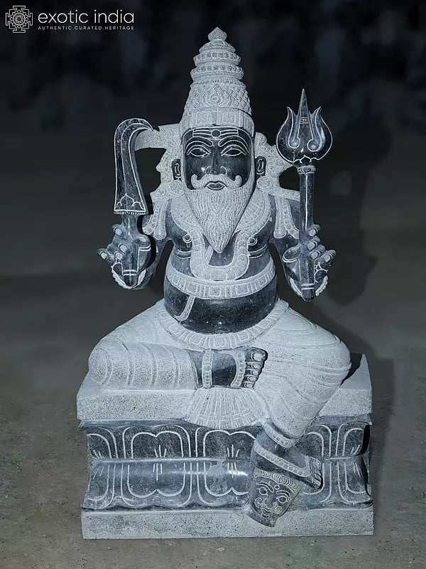 31" Seated Lord Muneeswaran Idol | Granite Stone Statue