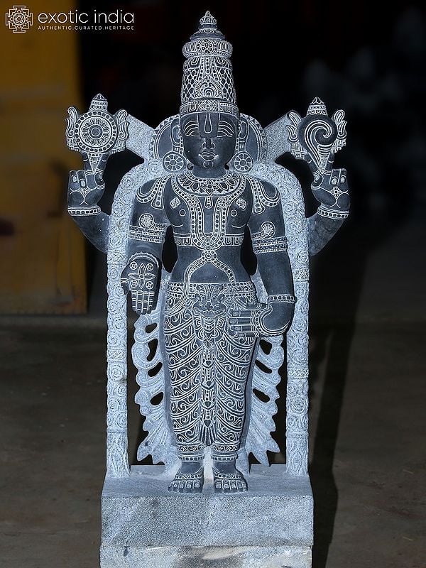 34" Standing Lord Venkateshwara Sculpture | Granite Stone Statue