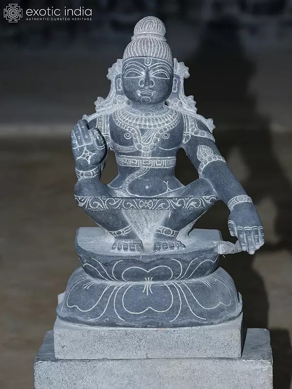 19" Blessing Lord Ayyappan Idol | Black Granite Stone Statue