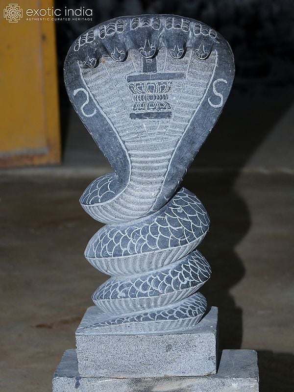 24" Shesha Naga Black Granite Stone Sculpture