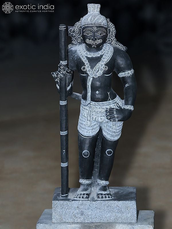 25" Standing Palani Andavar (Karttikeya) Black Granite Stone Statue