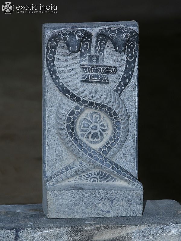 13" Two Snake With Shiva Linga Idol | Granite Stone Statue