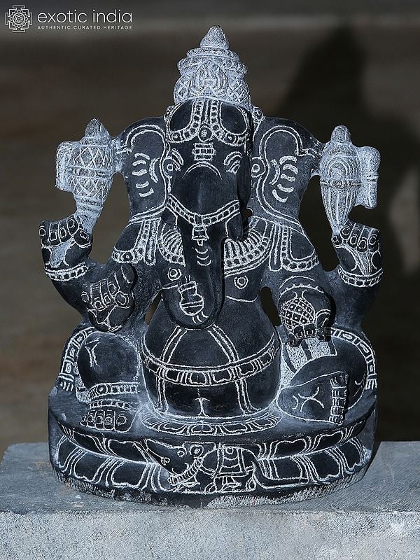 13" Lord Ganesha with Mouse | Granite Stone Statue