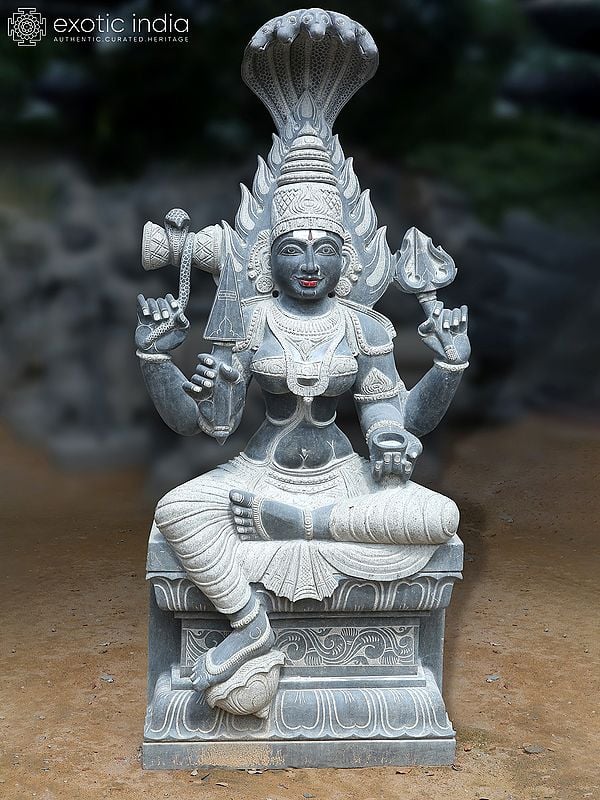 84" Large Size Idol Of Seated Devi Karumariamman | Granite Stone Statue