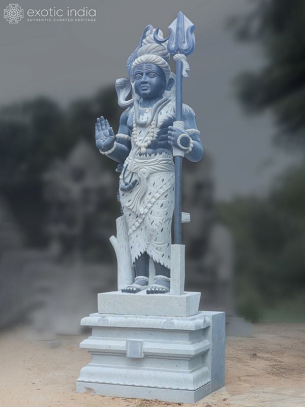 155" Lord Shiva with Trishul | Black Granite Stone Statue