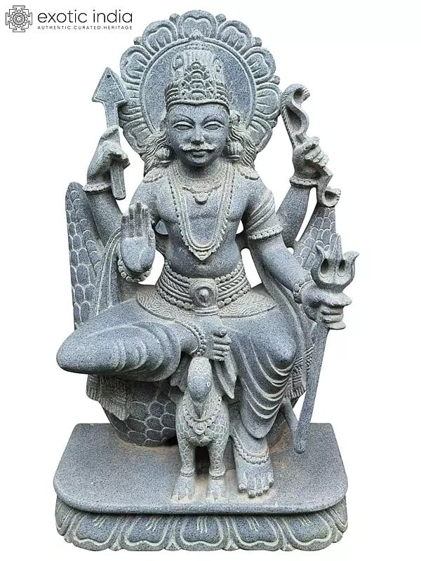 24" Seated Shani Dev Idol In Blessing Gesture | Black Stone Statue