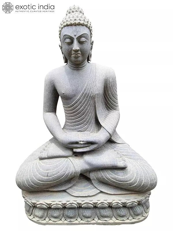 36" Meditating Gautam Buddha Seated On Asana | Black Stone Statue