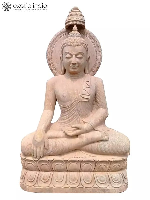 72" Large Seated Lord Buddha In Earth-Touching Gesture | Sand Stone Statue