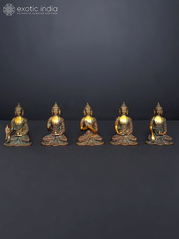 3" Set of Five Dhyani Buddhas | Brass Statues