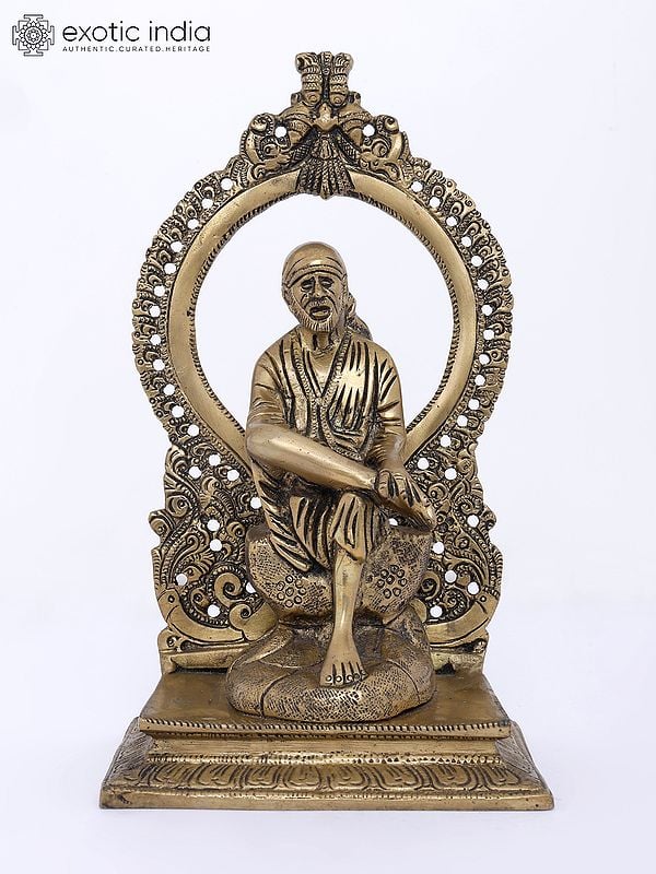 8" Sai Baba Seated on Kirtimukha Throne | Brass Statue