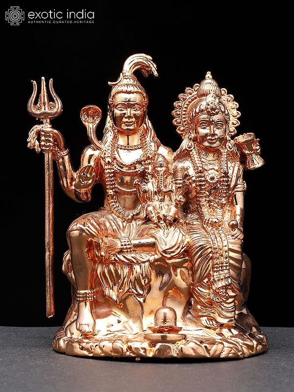 4" Small Shiva Family Brass Statue | Religious Home Figurine