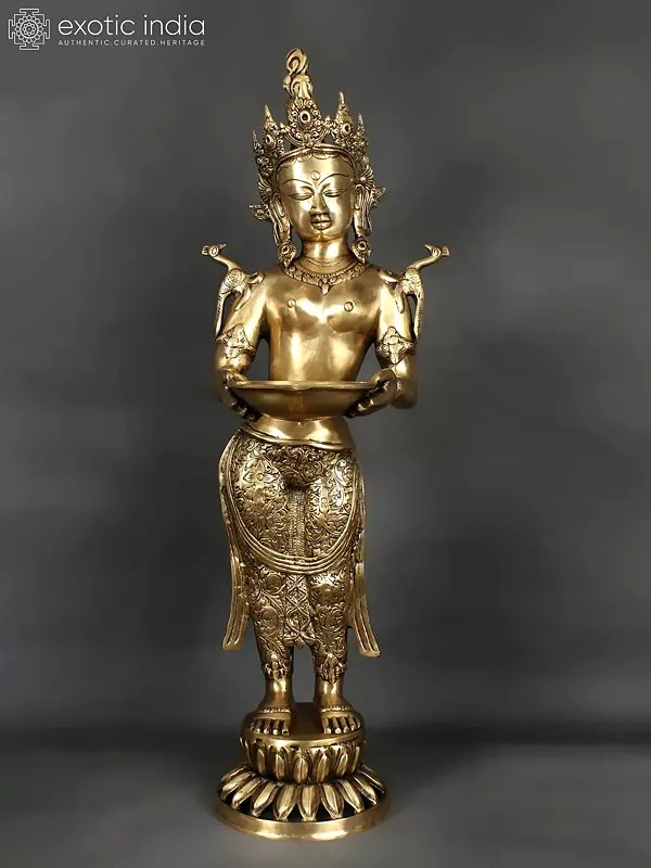 30" Tara with Lamp In Brass | Handmade | Made In India
